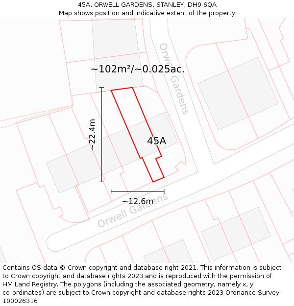 45A, ORWELL GARDENS, STANLEY, DH9 6QA: Plot and title map