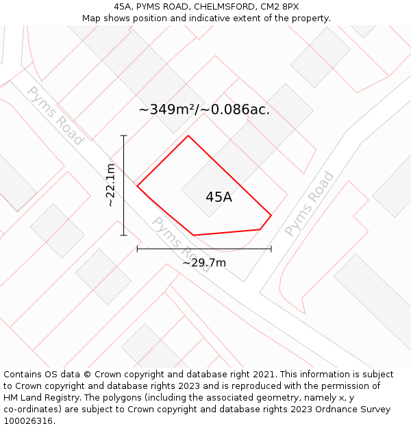 45A, PYMS ROAD, CHELMSFORD, CM2 8PX: Plot and title map