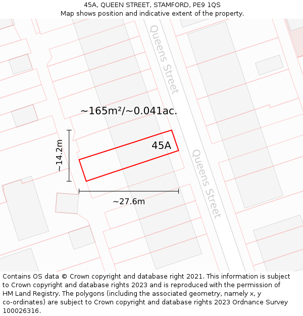 45A, QUEEN STREET, STAMFORD, PE9 1QS: Plot and title map