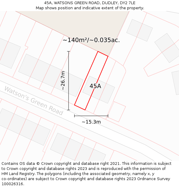 45A, WATSONS GREEN ROAD, DUDLEY, DY2 7LE: Plot and title map