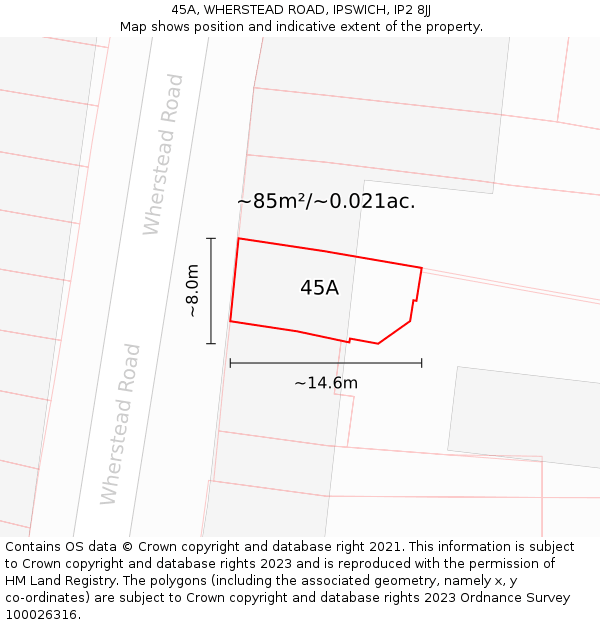 45A, WHERSTEAD ROAD, IPSWICH, IP2 8JJ: Plot and title map