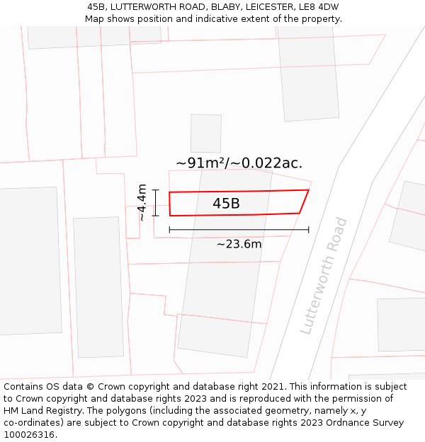 45B, LUTTERWORTH ROAD, BLABY, LEICESTER, LE8 4DW: Plot and title map