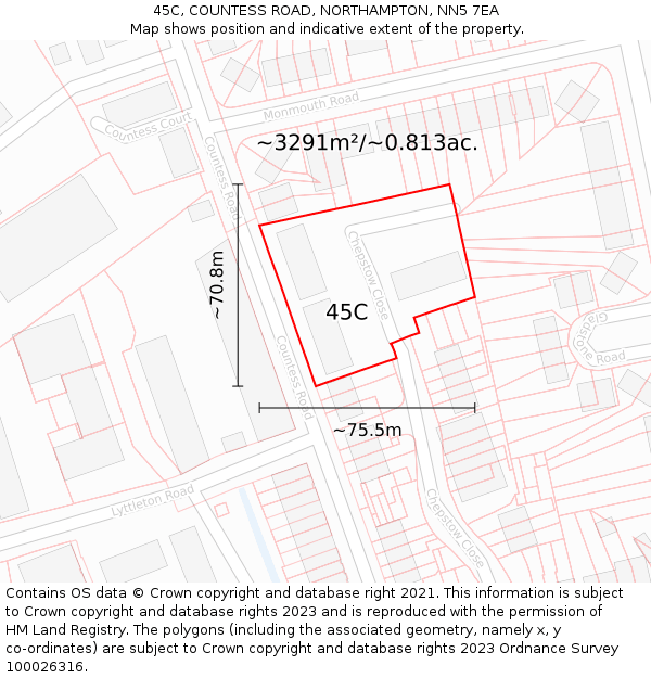 45C, COUNTESS ROAD, NORTHAMPTON, NN5 7EA: Plot and title map