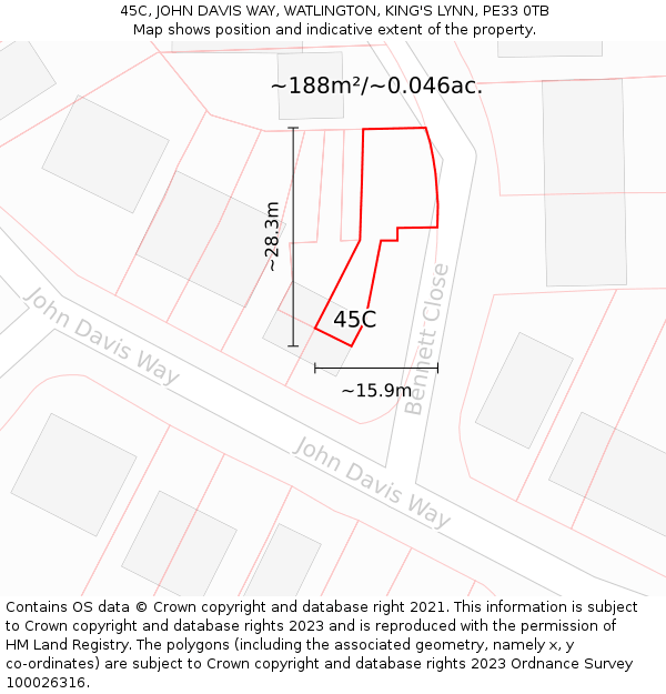 45C, JOHN DAVIS WAY, WATLINGTON, KING'S LYNN, PE33 0TB: Plot and title map