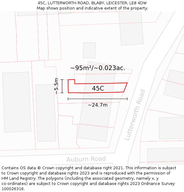45C, LUTTERWORTH ROAD, BLABY, LEICESTER, LE8 4DW: Plot and title map