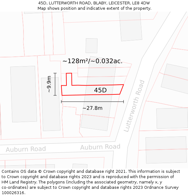 45D, LUTTERWORTH ROAD, BLABY, LEICESTER, LE8 4DW: Plot and title map