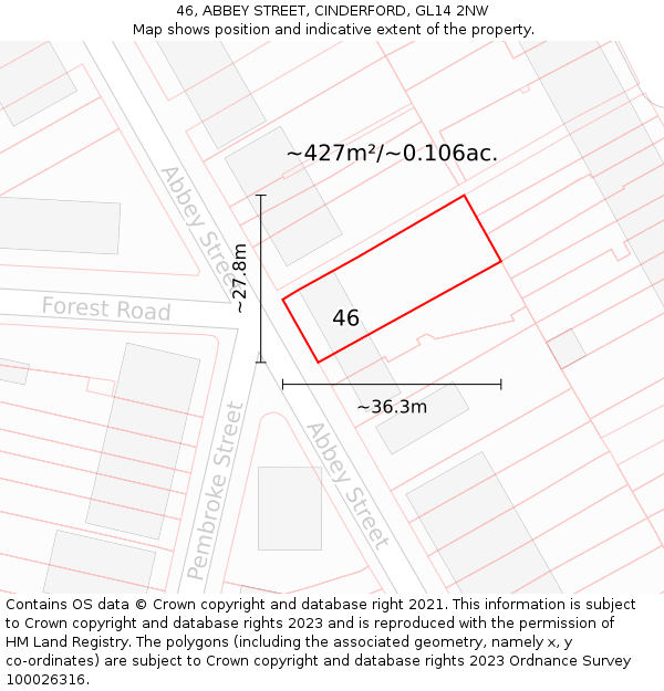 46, ABBEY STREET, CINDERFORD, GL14 2NW: Plot and title map