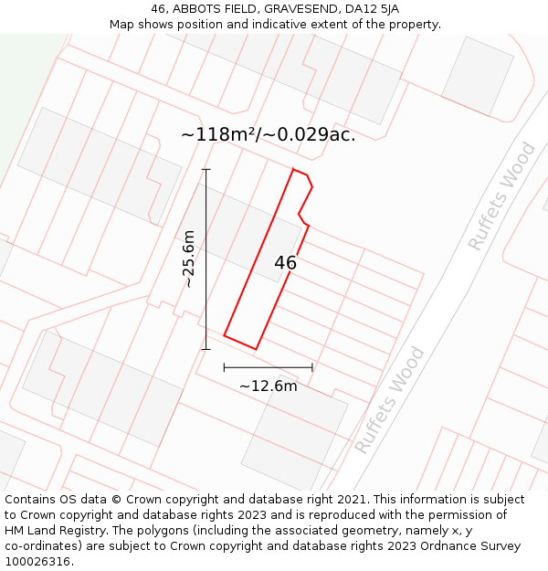 46, ABBOTS FIELD, GRAVESEND, DA12 5JA: Plot and title map