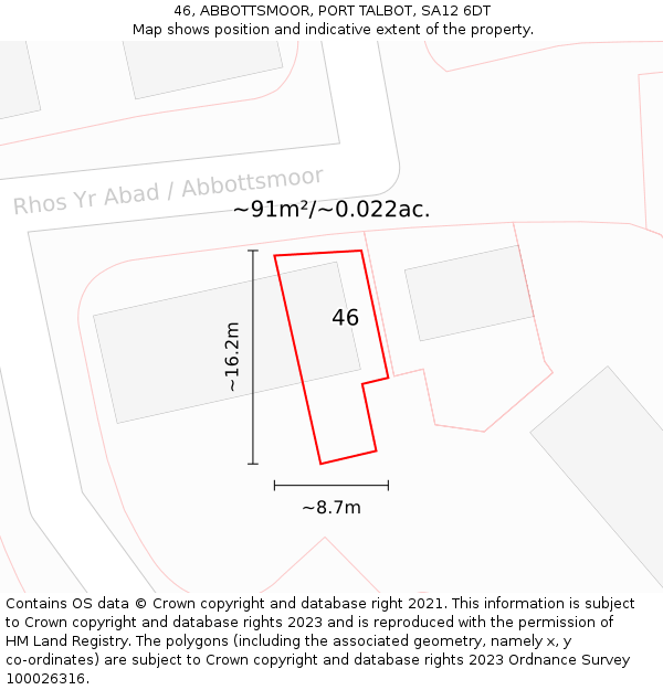 46, ABBOTTSMOOR, PORT TALBOT, SA12 6DT: Plot and title map