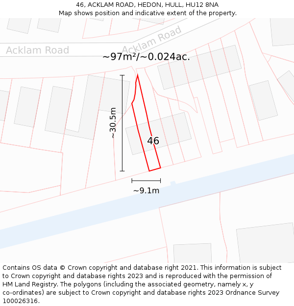 46, ACKLAM ROAD, HEDON, HULL, HU12 8NA: Plot and title map