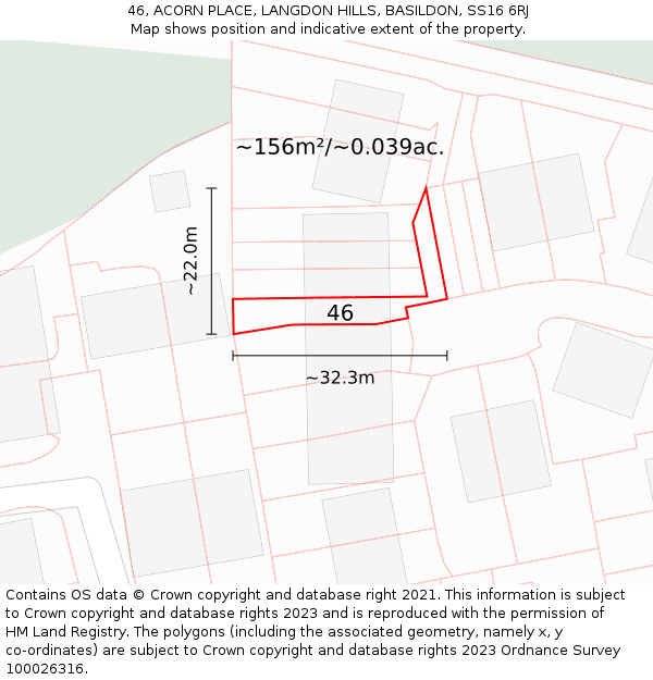 46, ACORN PLACE, LANGDON HILLS, BASILDON, SS16 6RJ: Plot and title map