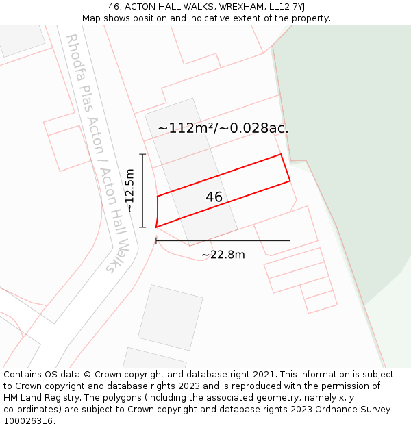 46, ACTON HALL WALKS, WREXHAM, LL12 7YJ: Plot and title map