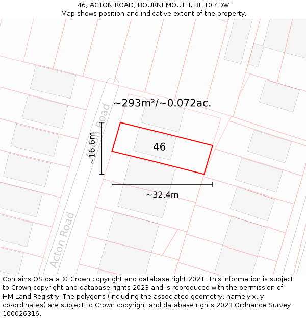 46, ACTON ROAD, BOURNEMOUTH, BH10 4DW: Plot and title map