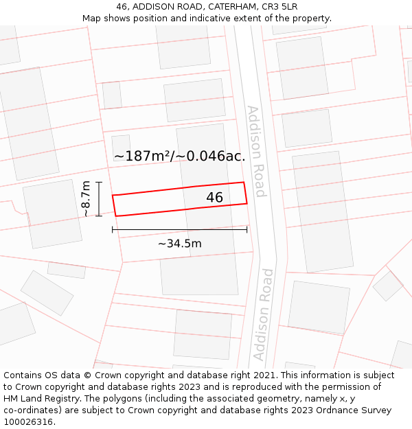 46, ADDISON ROAD, CATERHAM, CR3 5LR: Plot and title map