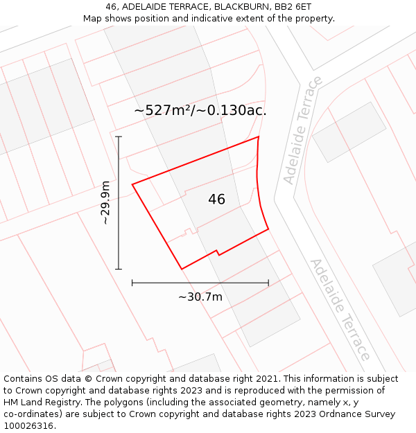 46, ADELAIDE TERRACE, BLACKBURN, BB2 6ET: Plot and title map