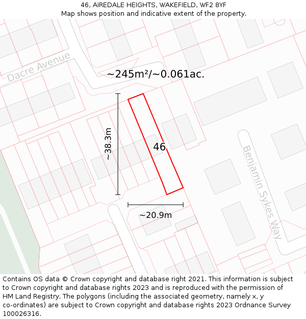 46, AIREDALE HEIGHTS, WAKEFIELD, WF2 8YF: Plot and title map