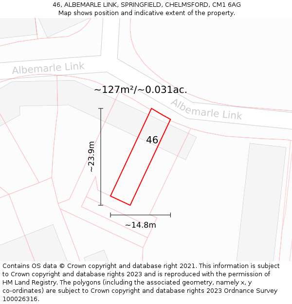 46, ALBEMARLE LINK, SPRINGFIELD, CHELMSFORD, CM1 6AG: Plot and title map