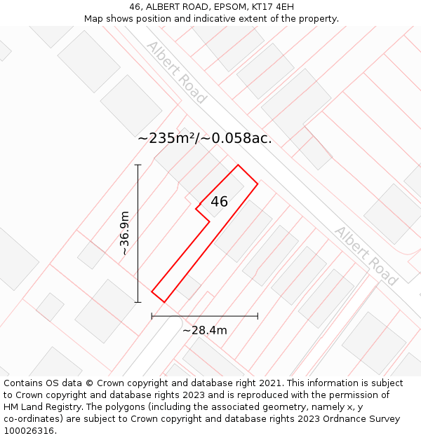 46, ALBERT ROAD, EPSOM, KT17 4EH: Plot and title map