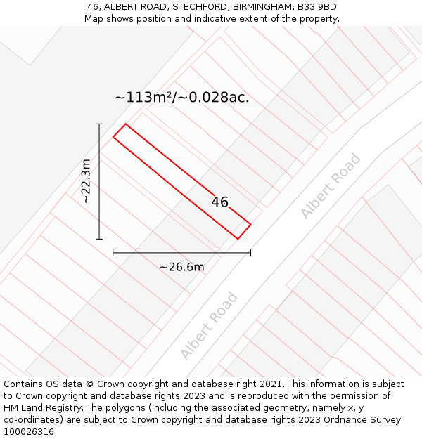46, ALBERT ROAD, STECHFORD, BIRMINGHAM, B33 9BD: Plot and title map
