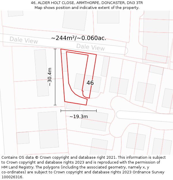 46, ALDER HOLT CLOSE, ARMTHORPE, DONCASTER, DN3 3TR: Plot and title map
