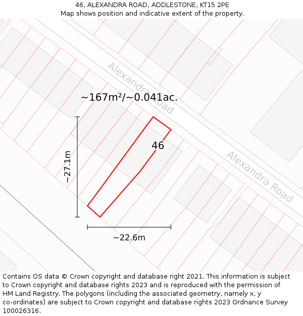46, ALEXANDRA ROAD, ADDLESTONE, KT15 2PE: Plot and title map