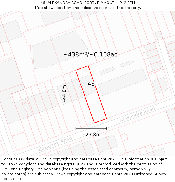 46, ALEXANDRA ROAD, FORD, PLYMOUTH, PL2 1PH: Plot and title map