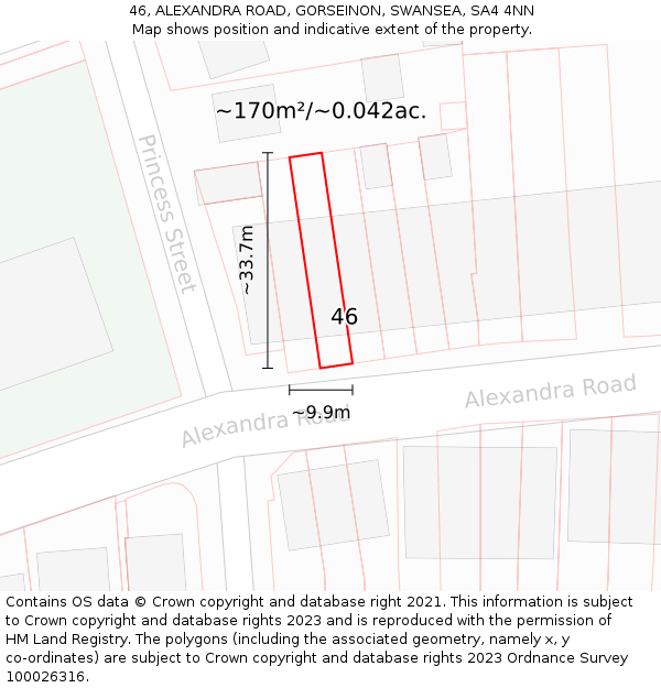 46, ALEXANDRA ROAD, GORSEINON, SWANSEA, SA4 4NN: Plot and title map