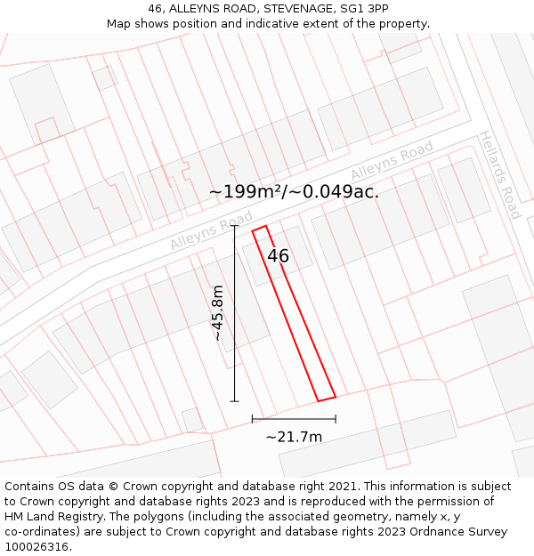 46, ALLEYNS ROAD, STEVENAGE, SG1 3PP: Plot and title map