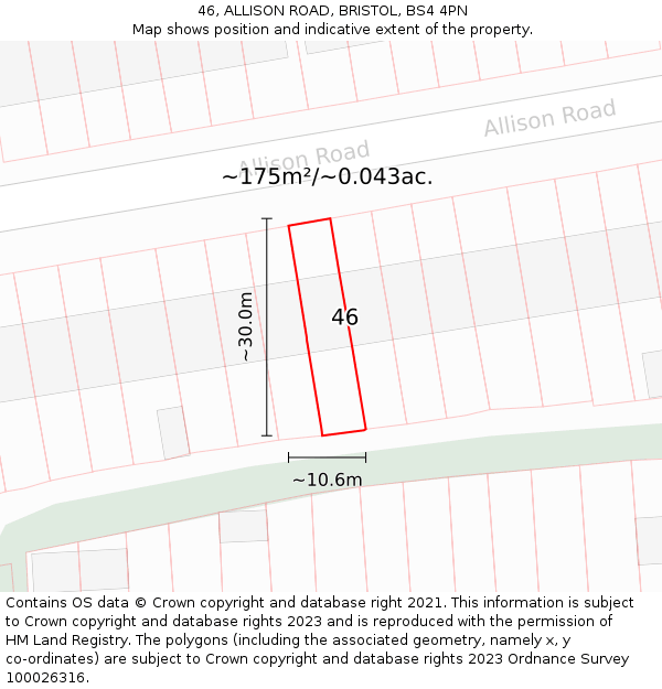 46, ALLISON ROAD, BRISTOL, BS4 4PN: Plot and title map