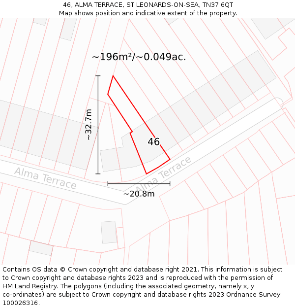 46, ALMA TERRACE, ST LEONARDS-ON-SEA, TN37 6QT: Plot and title map