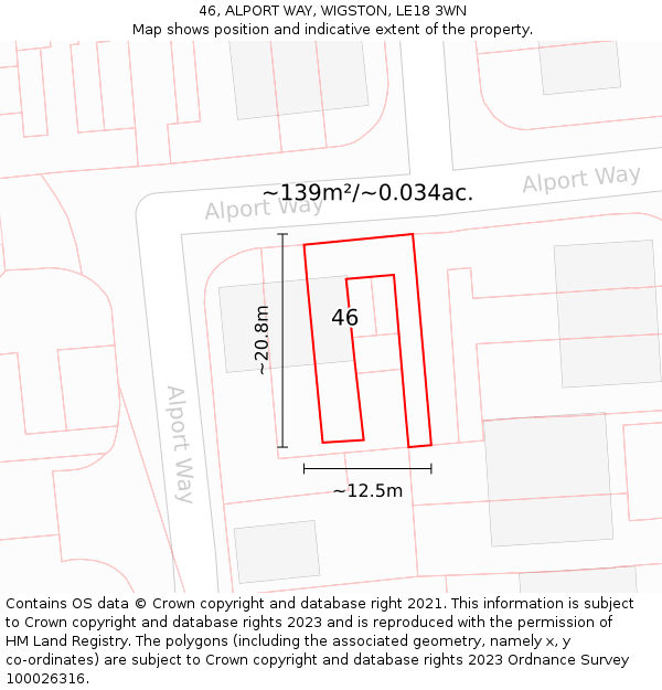 46, ALPORT WAY, WIGSTON, LE18 3WN: Plot and title map