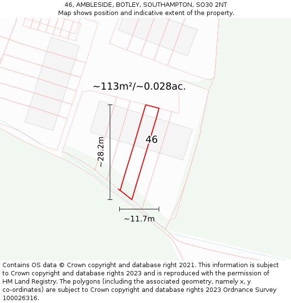 46, AMBLESIDE, BOTLEY, SOUTHAMPTON, SO30 2NT: Plot and title map