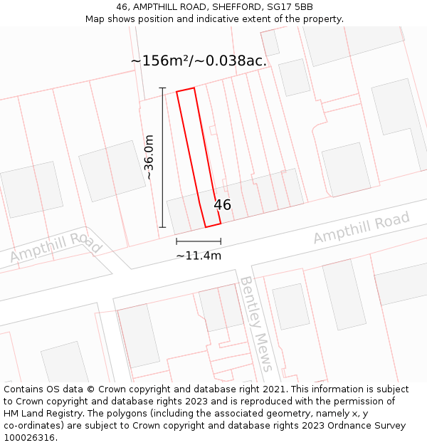 46, AMPTHILL ROAD, SHEFFORD, SG17 5BB: Plot and title map