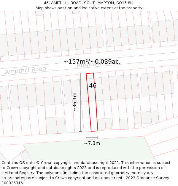 46, AMPTHILL ROAD, SOUTHAMPTON, SO15 8LL: Plot and title map