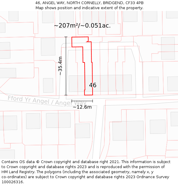 46, ANGEL WAY, NORTH CORNELLY, BRIDGEND, CF33 4PB: Plot and title map
