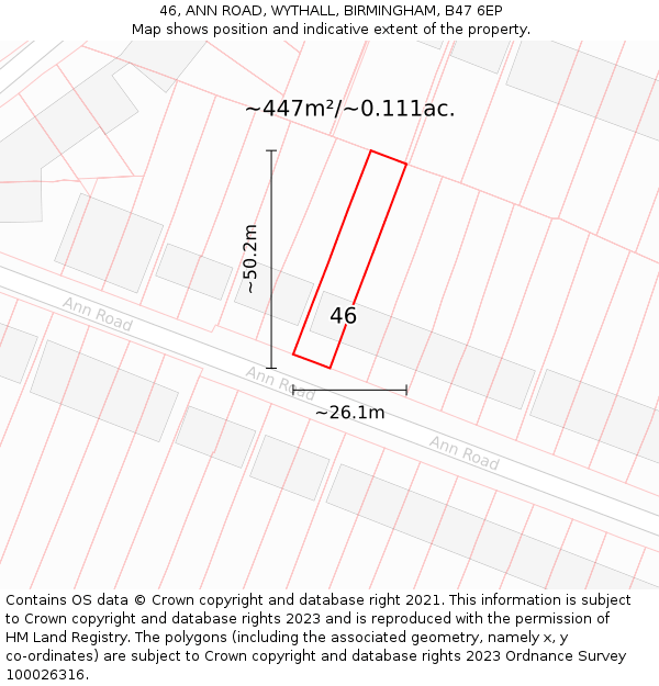 46, ANN ROAD, WYTHALL, BIRMINGHAM, B47 6EP: Plot and title map