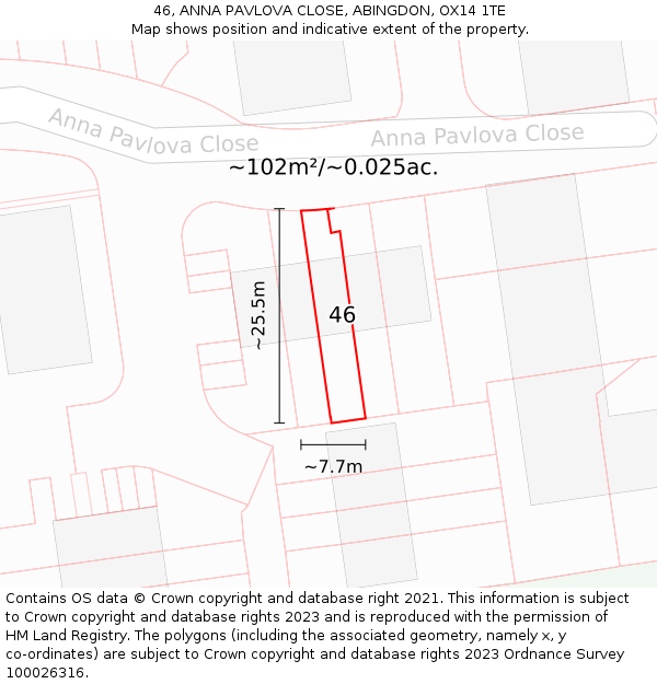 46, ANNA PAVLOVA CLOSE, ABINGDON, OX14 1TE: Plot and title map