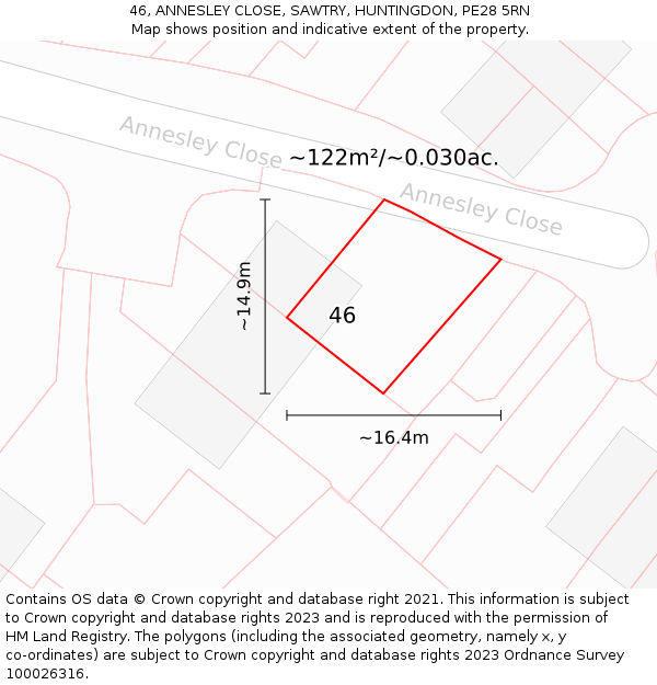 46, ANNESLEY CLOSE, SAWTRY, HUNTINGDON, PE28 5RN: Plot and title map