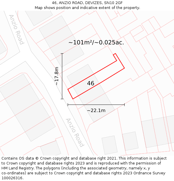 46, ANZIO ROAD, DEVIZES, SN10 2GF: Plot and title map