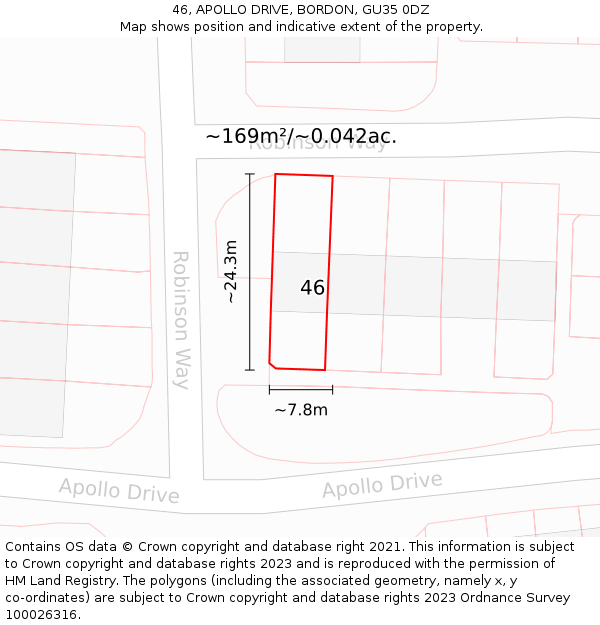 46, APOLLO DRIVE, BORDON, GU35 0DZ: Plot and title map