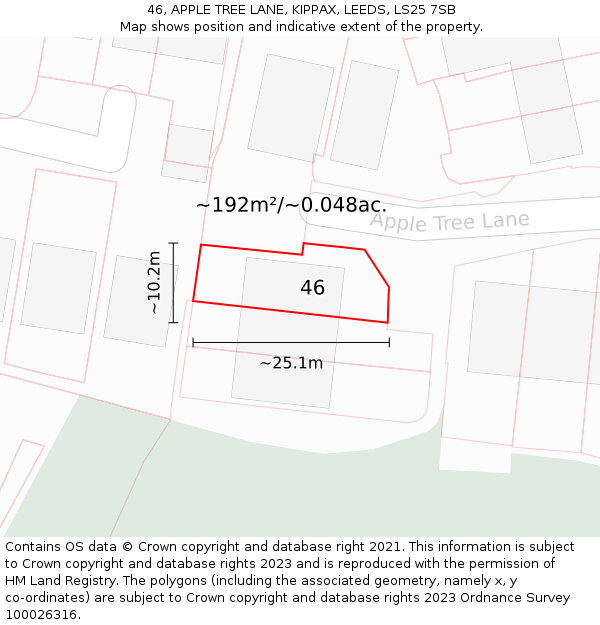 46, APPLE TREE LANE, KIPPAX, LEEDS, LS25 7SB: Plot and title map