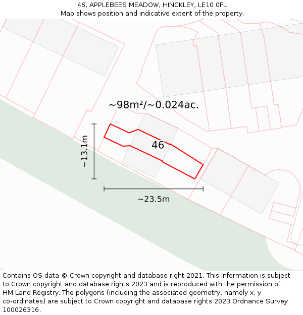46, APPLEBEES MEADOW, HINCKLEY, LE10 0FL: Plot and title map