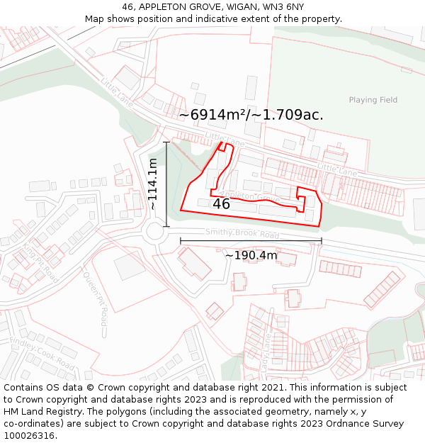 46, APPLETON GROVE, WIGAN, WN3 6NY: Plot and title map