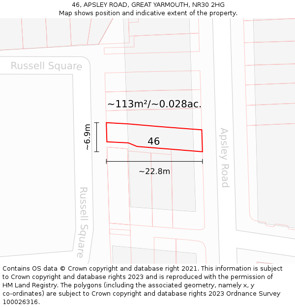 46, APSLEY ROAD, GREAT YARMOUTH, NR30 2HG: Plot and title map