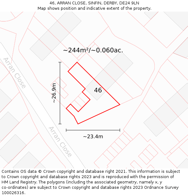 46, ARRAN CLOSE, SINFIN, DERBY, DE24 9LN: Plot and title map