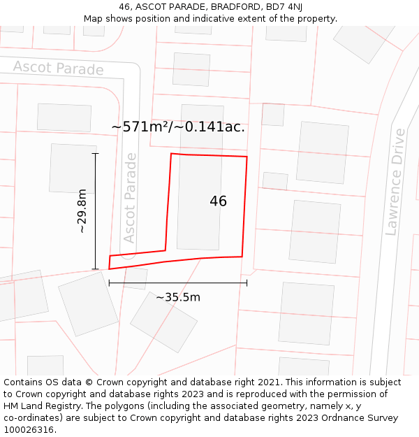 46, ASCOT PARADE, BRADFORD, BD7 4NJ: Plot and title map