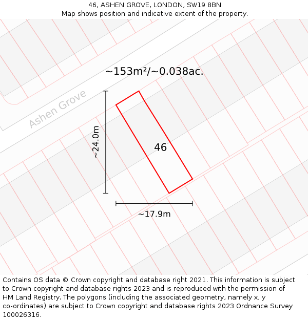 46, ASHEN GROVE, LONDON, SW19 8BN: Plot and title map