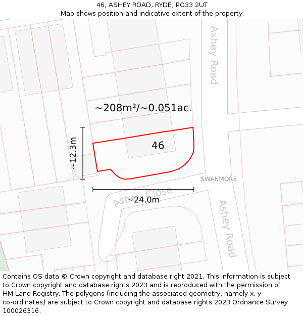 46, ASHEY ROAD, RYDE, PO33 2UT: Plot and title map
