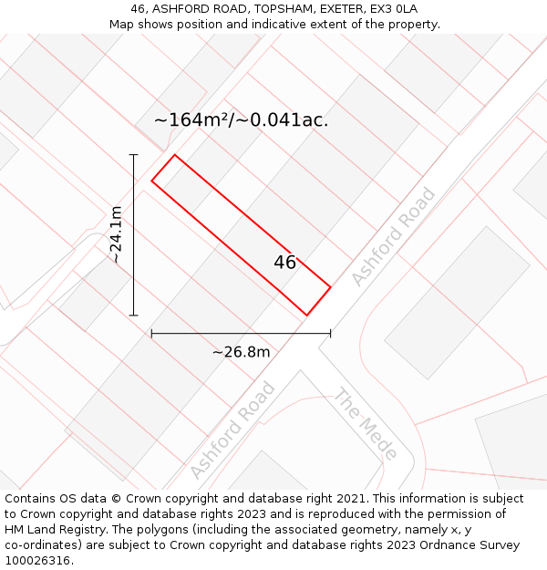 46, ASHFORD ROAD, TOPSHAM, EXETER, EX3 0LA: Plot and title map