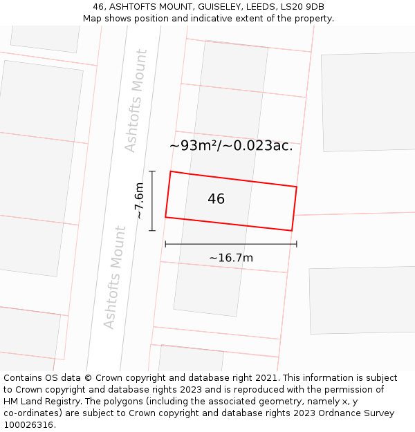 46, ASHTOFTS MOUNT, GUISELEY, LEEDS, LS20 9DB: Plot and title map